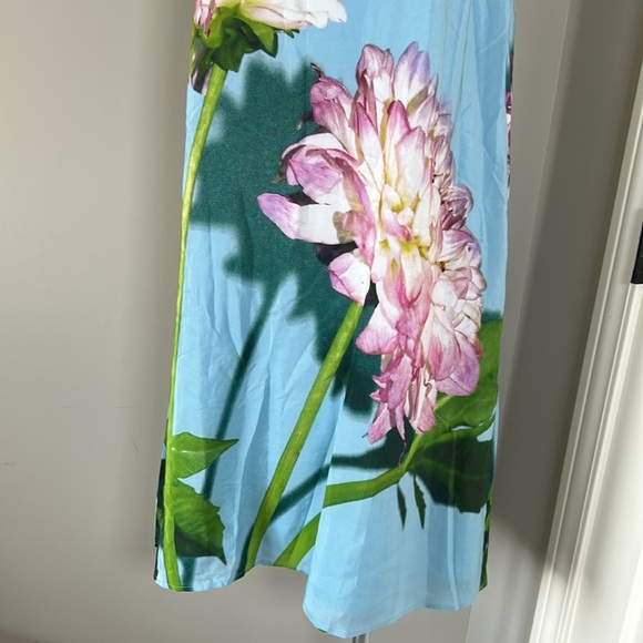 Anthropologie Photorealistic Silk Dress Duchess de Nemours peonies blue Sz 6 - Picture 5 of 16